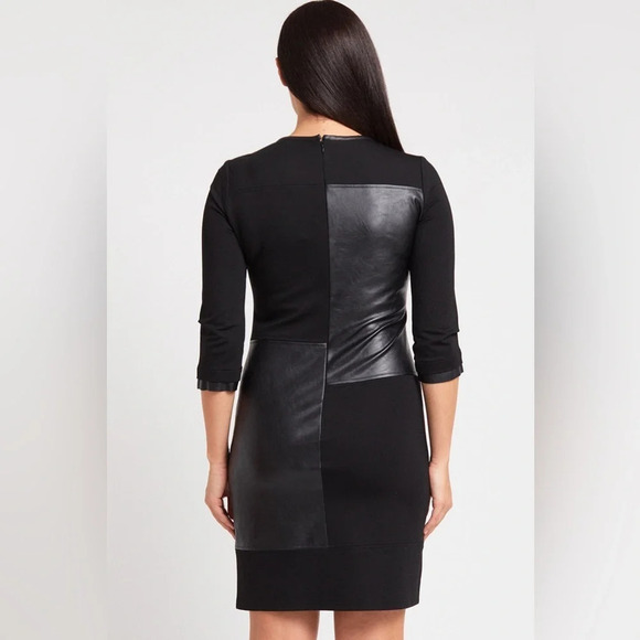 Peace of Cloth NY Black Faux Leather Michaela Patchwork Knit Dress Size Small - Picture 9 of 12